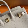 H Factory Bags Birkin Ostrich Leather Yellowish White Gold Hardware 25cm Full Handmade