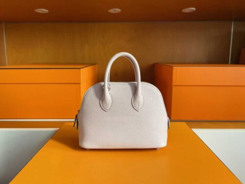 H Factory Bags Mini Bolide Chever Leather Pinkish White Silver Hardware 18cm Full Handmade