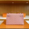 H Factory Bags Kelly Pochette Ostrich Leather 3Q Pink Silver Hardware 22cm Full Handmade
