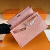 H Factory Bags Kelly Pochette Ostrich Leather 3Q Pink Silver Hardware 22cm Full Handmade
