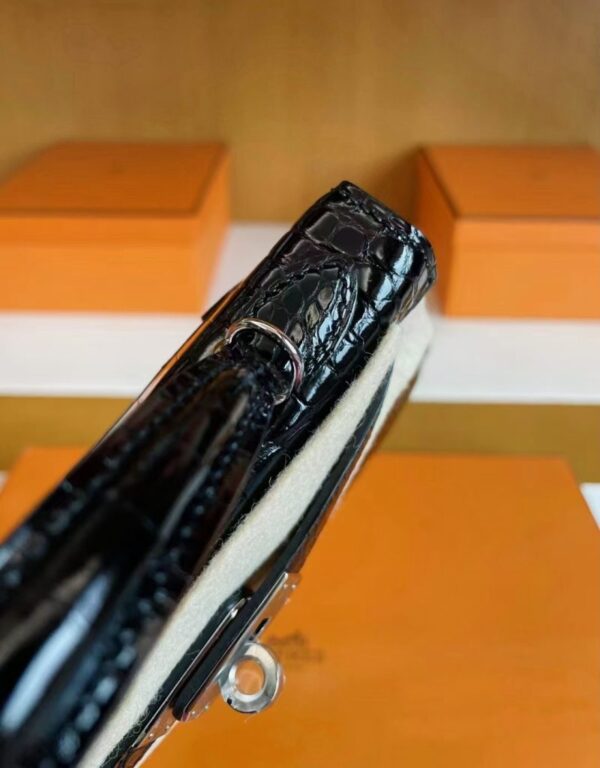 mmexport1744963871015-800x1024-1 H Factory Bags Mini Kelly Shiny Alligator Crocodile Black Silver Hardware 19cm Full Handmade