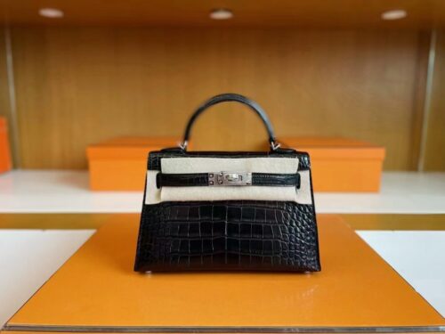 mmexport1744963892250-1024x782-1 H Factory Bags Mini Kelly Matte Alligator Crocodile Black Silver Hardware 19cm Full Handmade