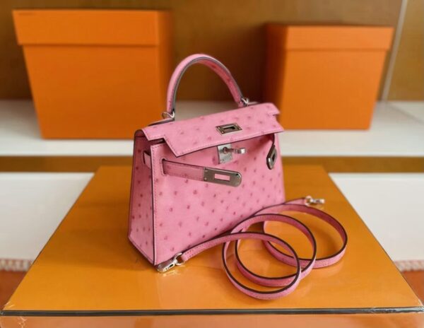 mmexport1744963959396-1024x792-1 H Factory Bags Mini Kelly Ostrich Leather 3Q Pink Silver Hardware 19cm Full Handmade
