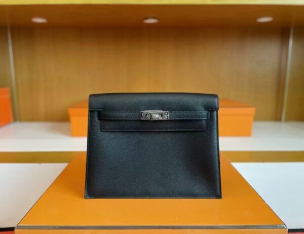 H Factory Bags Kelly Danse Swift Leather Black Silver Hardware 22cm Full Handmade