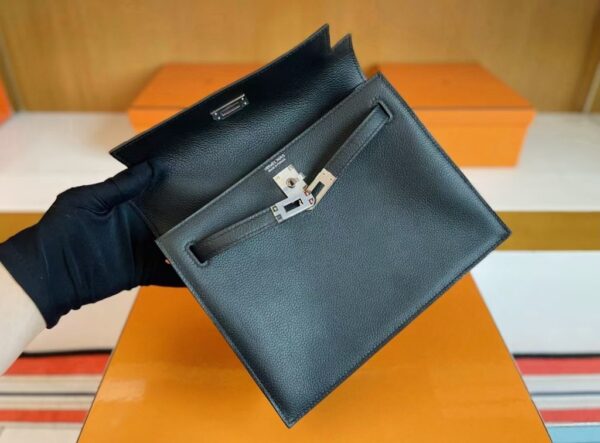H Factory Bags Kelly Danse Swift Leather Black Silver Hardware 22cm Full Handmade