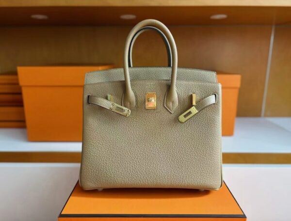 H Factory Bags Birkin Togo Leather Tea Khaki Gold Hardware 25cm Full Handmade