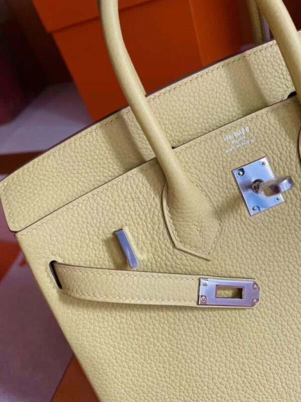 H Factory Bags Birkin Togo Leather Light Yellow Silver Hardware 25cm Full Handmade