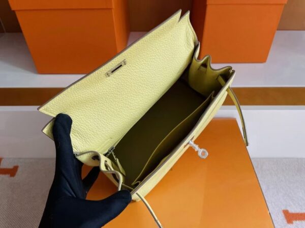 H Factory Bags Kelly Togo Leather Light Yellow Silver Hardware 25cm Full Handmade
