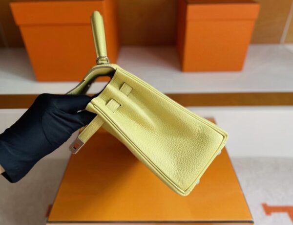 H Factory Bags Kelly Togo Leather Light Yellow Silver Hardware 25cm Full Handmade