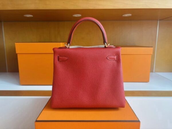 H Factory Bags Kelly Togo Leather Bright Red Gold Hardware 25cm Full Handmade