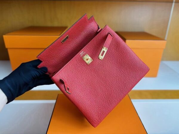 H Factory Bags Kelly Togo Leather Bright Red Gold Hardware 25cm Full Handmade