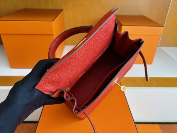 H Factory Bags Kelly Togo Leather Bright Red Gold Hardware 25cm Full Handmade
