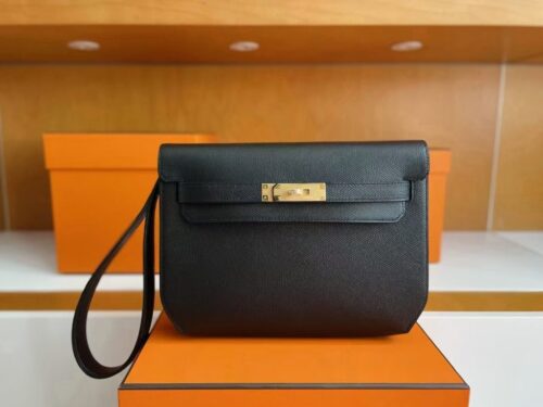H Factory Bags Kelly Depeches Epsom Leather CK89 Black Gold Hardware 25cm Full Handmade