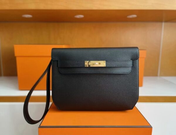 H Factory Bags Kelly Depeches Epsom Leather CK89 Black Gold Hardware 25cm Full Handmade