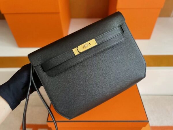 H Factory Bags Kelly Depeches Epsom Leather CK89 Black Gold Hardware 25cm Full Handmade