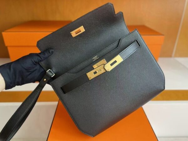 H Factory Bags Kelly Depeches Epsom Leather CK89 Black Gold Hardware 25cm Full Handmade