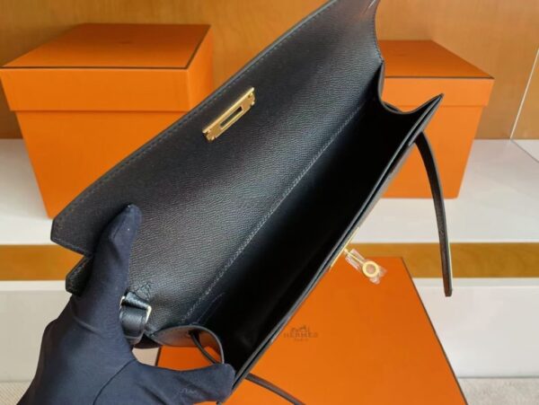 H Factory Bags Kelly Depeches Epsom Leather CK89 Black Gold Hardware 25cm Full Handmade