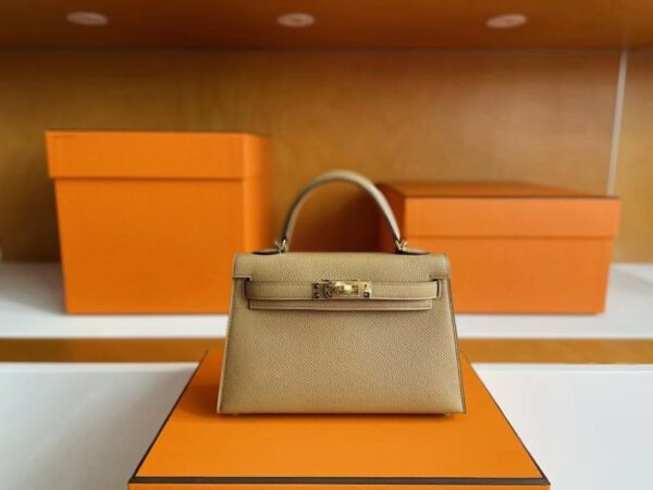 H Factory Bags Mini Kelly Epsom Leather tea khaki Gold Hardware 19cm Full Handmade