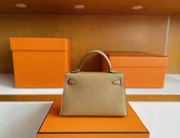H Factory Bags Mini Kelly Epsom Leather tea khaki Gold Hardware 19cm Full Handmade