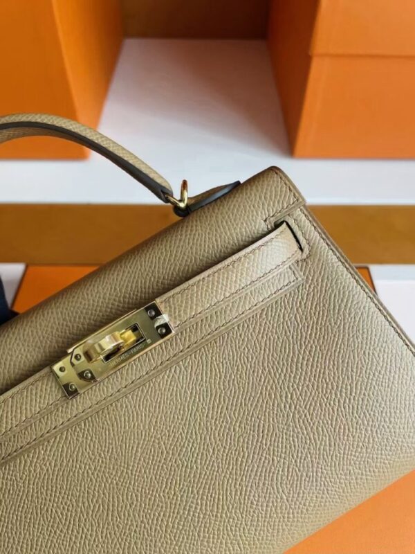 H Factory Bags Mini Kelly Epsom Leather tea khaki Gold Hardware 19cm Full Handmade