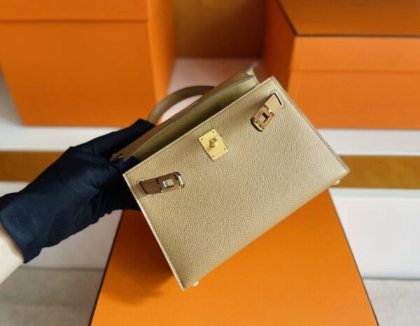 H Factory Bags Mini Kelly Epsom Leather tea khaki Gold Hardware 19cm Full Handmade