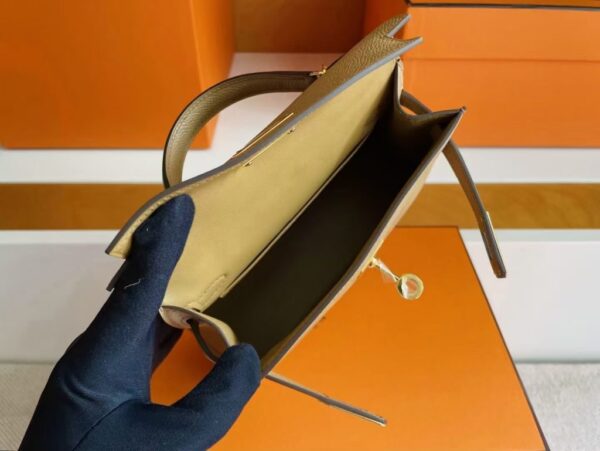 H Factory Bags Mini Kelly Epsom Leather tea khaki Gold Hardware 19cm Full Handmade