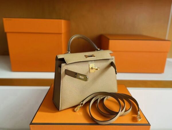 H Factory Bags Mini Kelly Epsom Leather tea khaki Gold Hardware 19cm Full Handmade