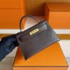H Factory Bags Mini Kelly Epsom Leather ebony color Gold Hardware 19cm Full Handmade