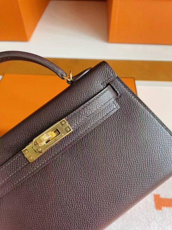 H Factory Bags Mini Kelly Epsom Leather ebony color Gold Hardware 19cm Full Handmade