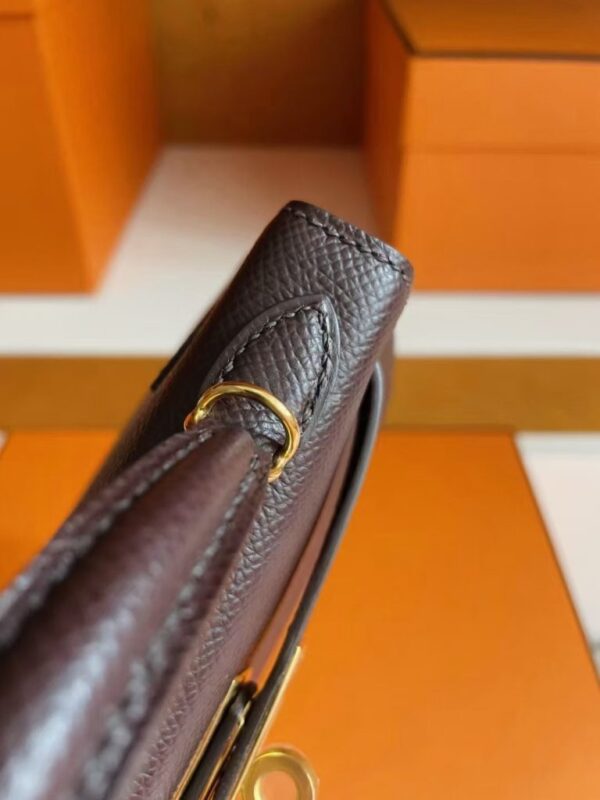 H Factory Bags Mini Kelly Epsom Leather ebony color Gold Hardware 19cm Full Handmade
