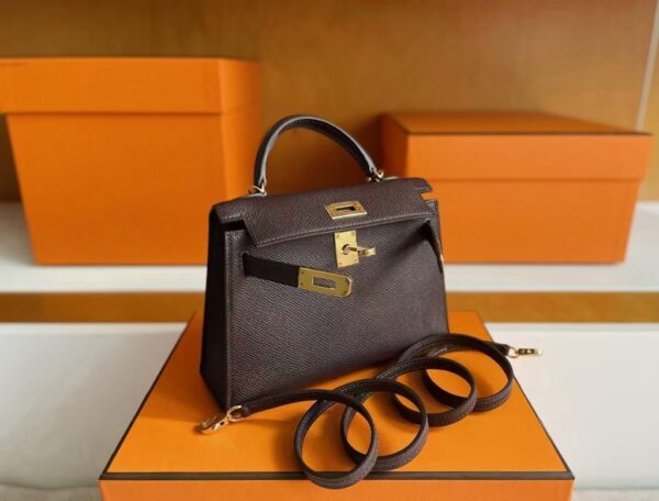 H Factory Bags Mini Kelly Epsom Leather ebony color Gold Hardware 19cm Full Handmade