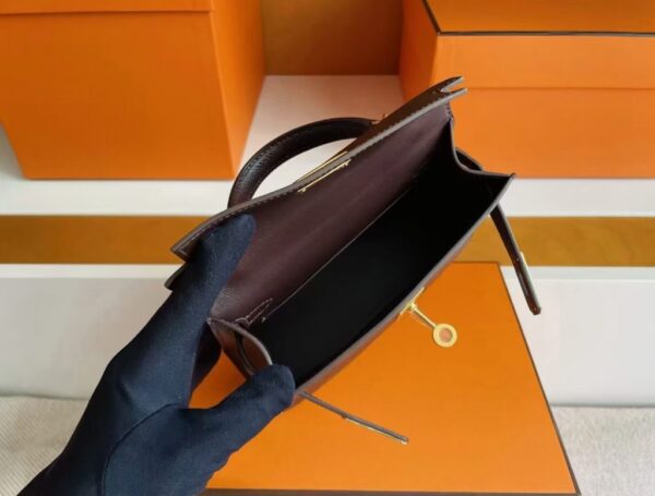 H Factory Bags Mini Kelly Epsom Leather ebony color Gold Hardware 19cm Full Handmade