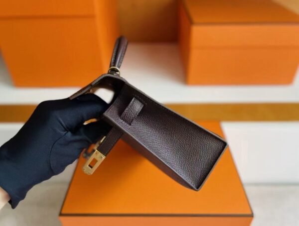 H Factory Bags Mini Kelly Epsom Leather ebony color Gold Hardware 19cm Full Handmade