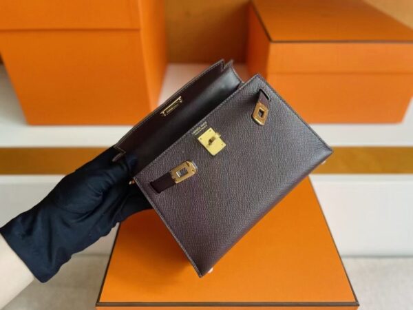 H Factory Bags Mini Kelly Epsom Leather ebony color Gold Hardware 19cm Full Handmade