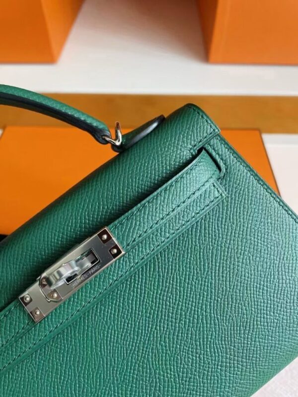 H Factory Bags Mini Kelly Epsom Leather deep green Silver Hardware 19cm Full Handmade