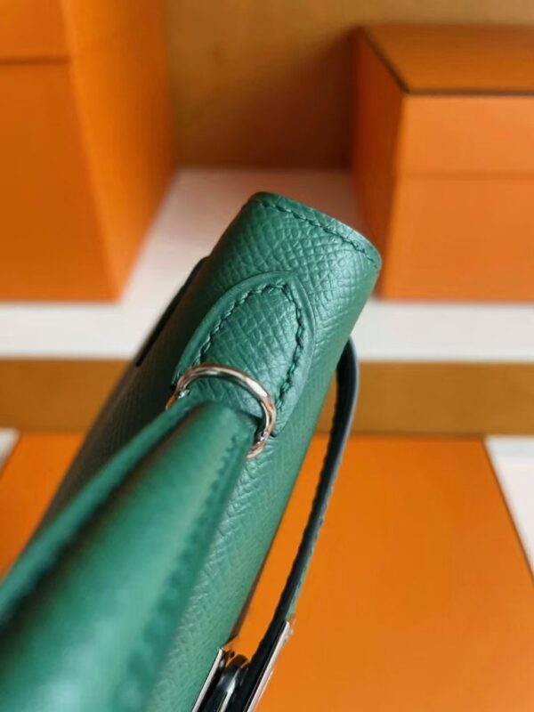 H Factory Bags Mini Kelly Epsom Leather deep green Silver Hardware 19cm Full Handmade