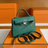 H Factory Bags Mini Kelly Epsom Leather deep green Silver Hardware 19cm Full Handmade