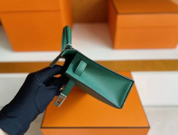 H Factory Bags Mini Kelly Epsom Leather deep green Silver Hardware 19cm Full Handmade