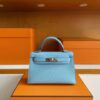 H Factory Bags Mini Kelly Epsom Leather Sky Blue Silver Hardware 19cm Full Handmade