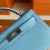 H Factory Bags Mini Kelly Epsom Leather Sky Blue Silver Hardware 19cm Full Handmade