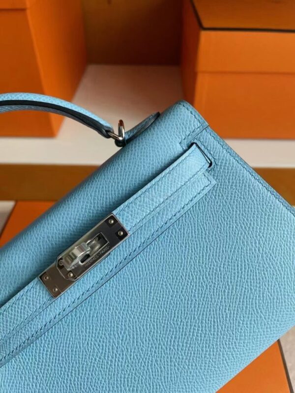 H Factory Bags Mini Kelly Epsom Leather Sky Blue Silver Hardware 19cm Full Handmade
