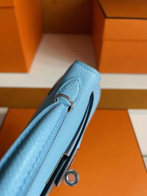 H Factory Bags Mini Kelly Epsom Leather Sky Blue Silver Hardware 19cm Full Handmade
