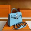 H Factory Bags Mini Kelly Epsom Leather Sky Blue Silver Hardware 19cm Full Handmade