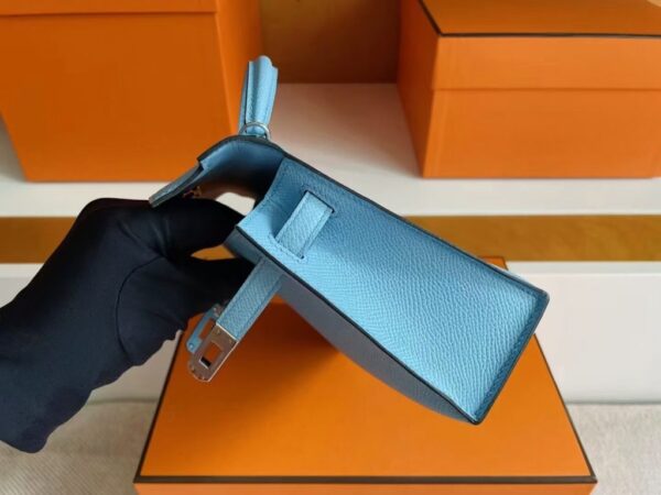 H Factory Bags Mini Kelly Epsom Leather Sky Blue Silver Hardware 19cm Full Handmade