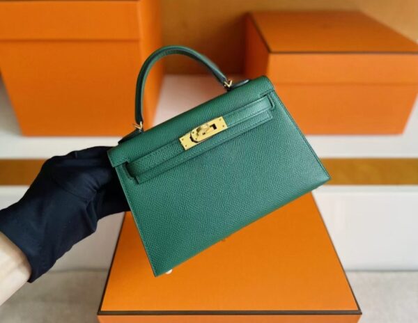 H Factory Bags Mini Kelly Epsom Leather deep green Gold Hardware 19cm Full Handmade