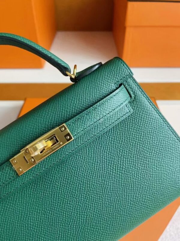 H Factory Bags Mini Kelly Epsom Leather deep green Gold Hardware 19cm Full Handmade