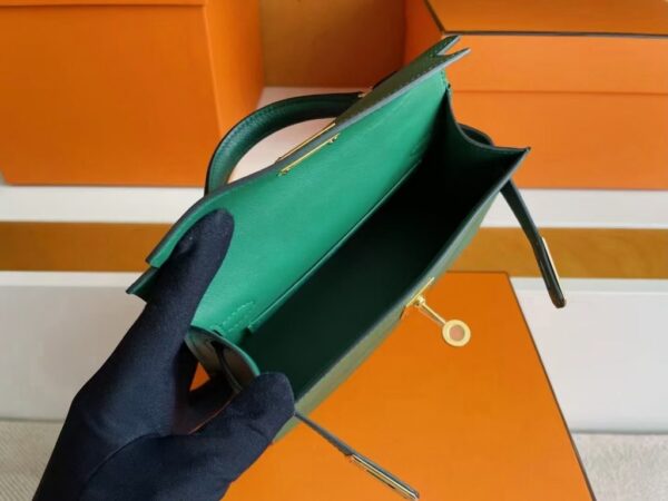 H Factory Bags Mini Kelly Epsom Leather deep green Gold Hardware 19cm Full Handmade