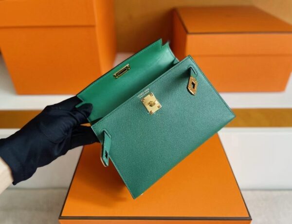 H Factory Bags Mini Kelly Epsom Leather deep green Gold Hardware 19cm Full Handmade