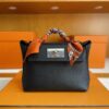 H Factory Bags Mini Kelly 2424 Evercolor Leather Black Silver Hardware 21cm Full Handmade