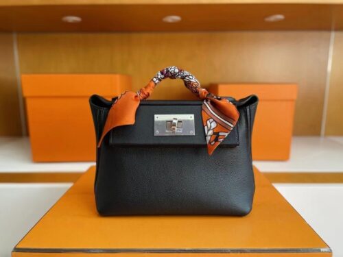 H Factory Bags Mini Kelly 2424 Evercolor Leather Black Silver Hardware 21cm Full Handmade